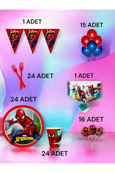 VibeHome 24 Person Spiderman Themed L Pack - Birthday Party and Fun Events