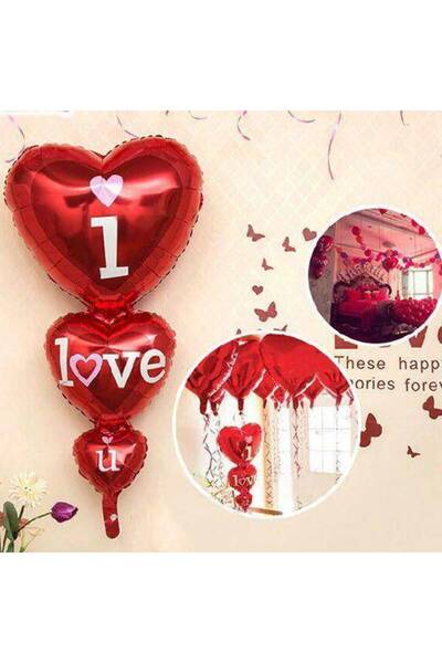 Parti Dükkanım I Love You 3 Heart Foil Balloon (50X100 cm)