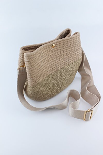 İLKYAZ Жіноча сумка через плече з застібкою-кнопкою, з візерунком з візону, 26x21x11 см (бежева, з ремінцем через плече)