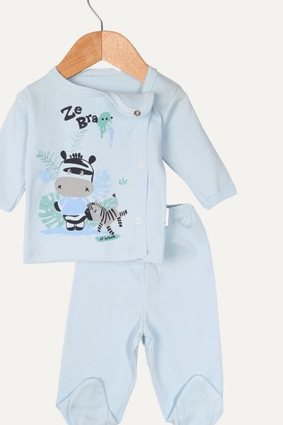 Biminik Zebra Patterned Baby Boy Double Pajamas Set