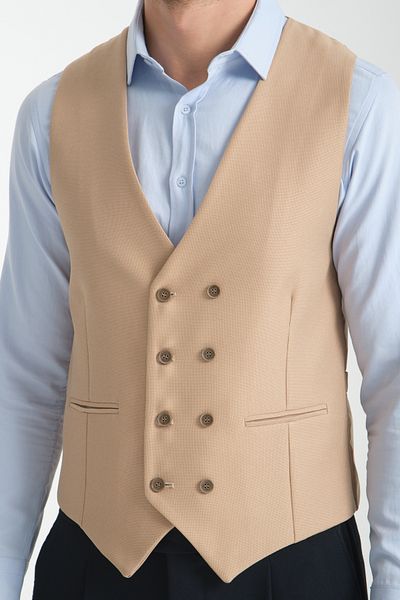 Frappoli Basic Double Breasted V-Neck Slim Fit Vest