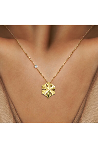 Demas Gold Pırlanta 14 Ayar Altın Dorikali Kalemli Kar Tanesi Kolye