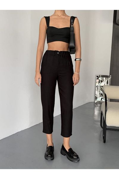 Semesia Women's Cotton High Waist Elastic Slim Fit Pocket Premium Trousers