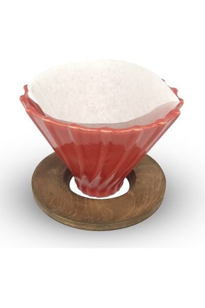 SODELICIOUS COFFEE TEA V60 Ceramic Dripper No.2 Red with Wooden Stand - Coffee Brewer, Barista Dripper, V60 Coffee Filter