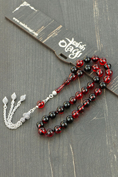 Tesbih Otağı Sphere Cut Fire Amber 925 Sterling Silver Tasseled Rosary