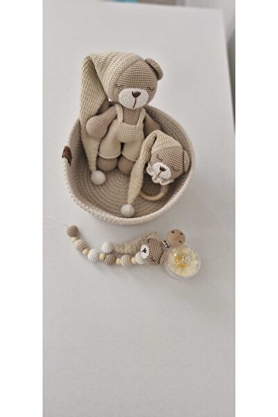 Merveyyyra Amigurumi Uyku Arkadaşı Oyuncak Set Emzik Zinciri Çıngırak