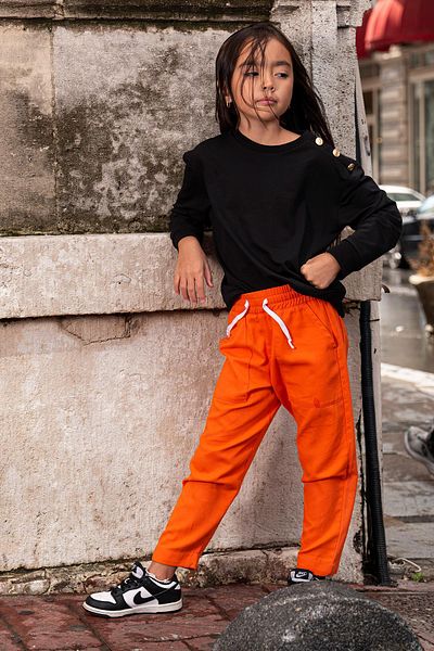 for you kids Orange Gabardine Trousers Set with 2 Shoulder Buttons