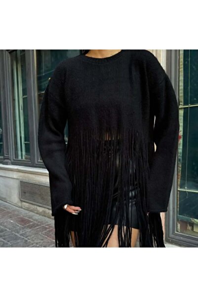 Cistern İstanbul Pulover alb de damă, cu decolteu rotund, cu ciucuri