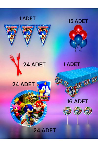 VibeHome Sonic Themed L Pack for 24 - Birthday Party and Fun Events
