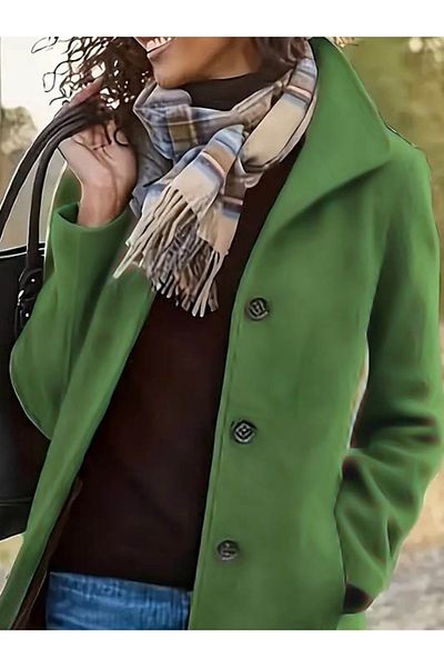 ATOM84 Women's Long Sleeve Stand Collar Front Button Short Stamp Coat