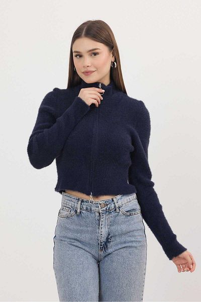 Rays 6806 Model bleumarin cu fermoar cardigan scurt și moale