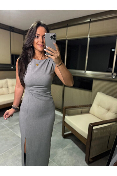 Cadde Pili Detaylı Kalem Elbise