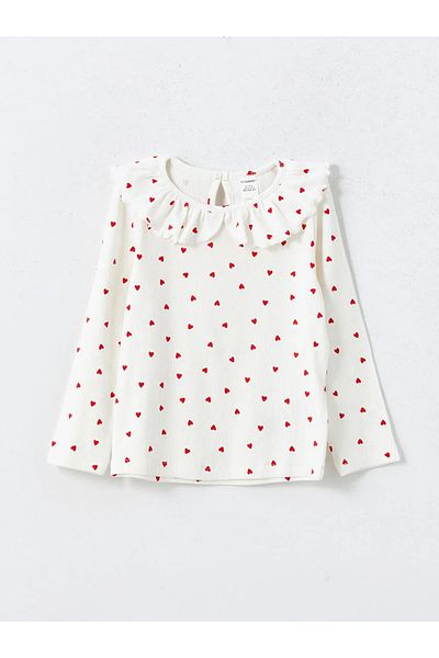 LC Waikiki Lcw Kids Ecru Crew Neck Printed Baby Girl Blouse and Leggings Pants 2Pcs