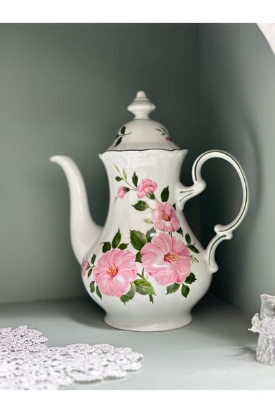 Bavaria Antique Winterling Bavaria Stamped Porcelain Pink Floral Pattern Tea Coffee Pot Teapot
