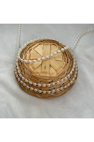 Bukle İplik Single Row 6mm Half Pearl (Cream Color) Decorative Ribbon / 5 Yards