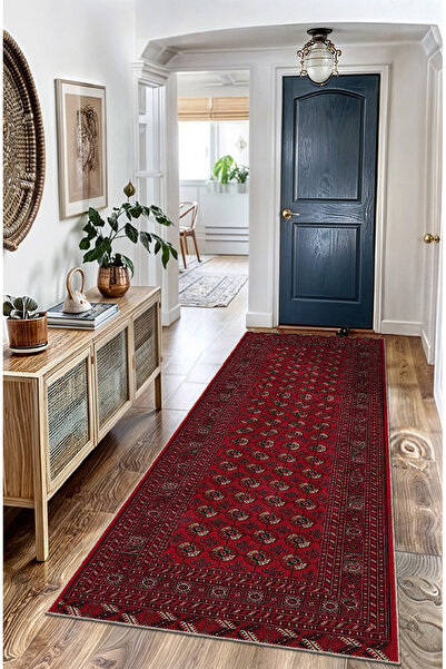 BigArts Home Buhara Desenli Kırmızı Salon Mutfak Halısı Yolluk ve Yuvarlak Ka...