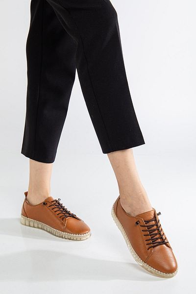 Dilimler Ayakkabı Orthopedic Genuine Leather Women's Shoes - Tan Transparent, Elastic Laced