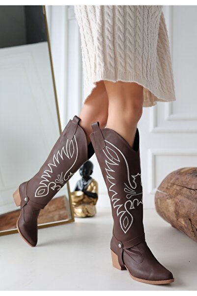 Erbilden Jilla Kahverengi Cilt Tak Çıkar Topuklu Bot