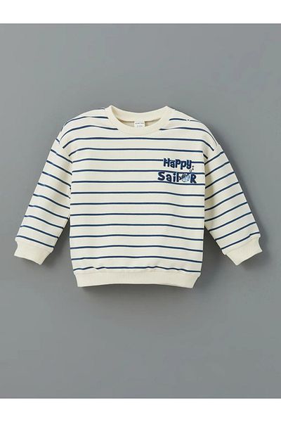 LC Waikiki Lcw Baby Ecru Striped Men's Sweatshirt and Sweatpants - Crew Neck Set of 2
