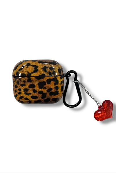 KVK PRİVACY 3Rd Generation Compatible Headphone Case Leopard Pattern Red Heart Clasp Cover
