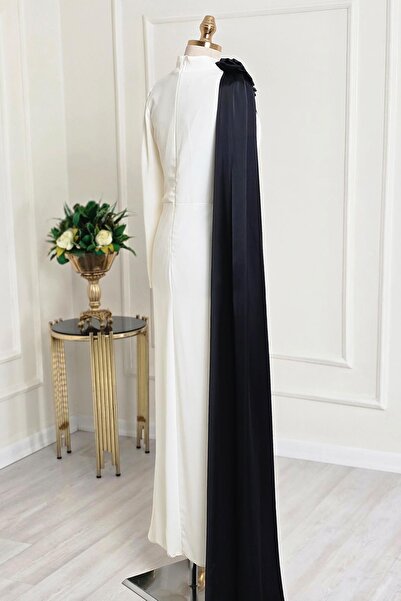 Yonca Moda Evi Ekru Sağa Omuz Güllü Abiye 4651