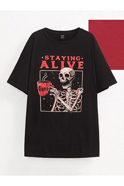 DEEFWEAR Staying Alive - Tricou unisex negru cu imprimeu cadou amuzant cu cra...