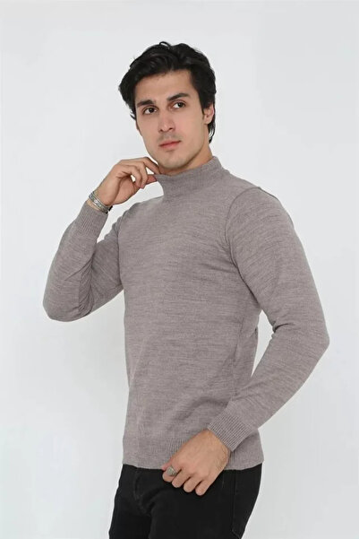 Modayakamoz Pulover pentru bărbați cu jumătate de gât tricotat - maro deschis