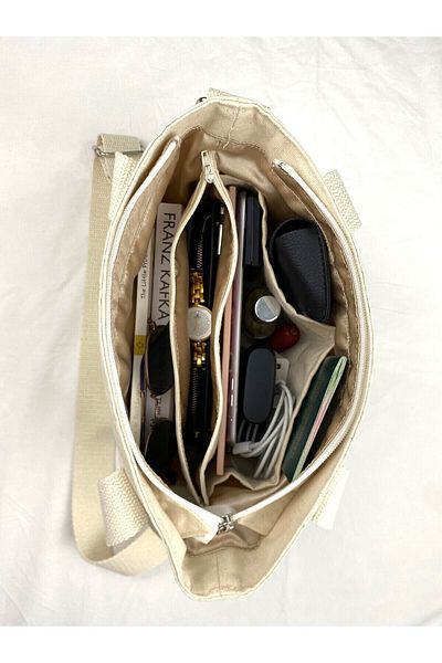 ASFAMA Zippered Canvas Bag - Tote Bag with Shoulder Strap