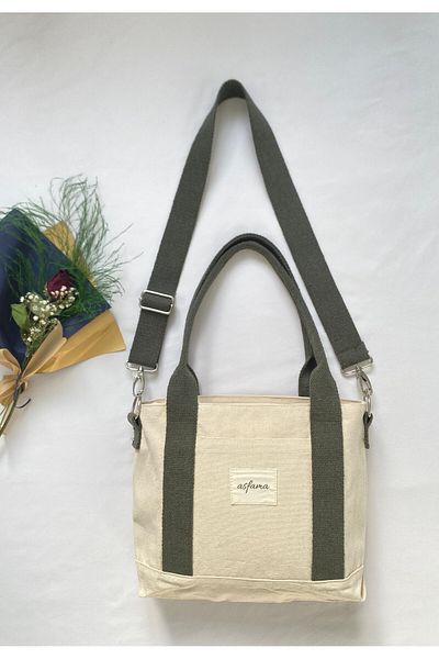 ASFAMA Zippered Canvas Bag - Tote Bag with Shoulder Strap