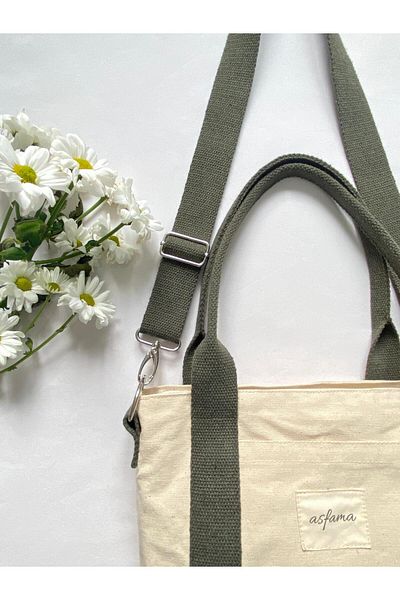 ASFAMA Zippered Canvas Bag - Tote Bag with Shoulder Strap