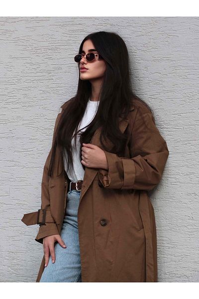 MELEK ARAZ Camel Four Button Trench Coat