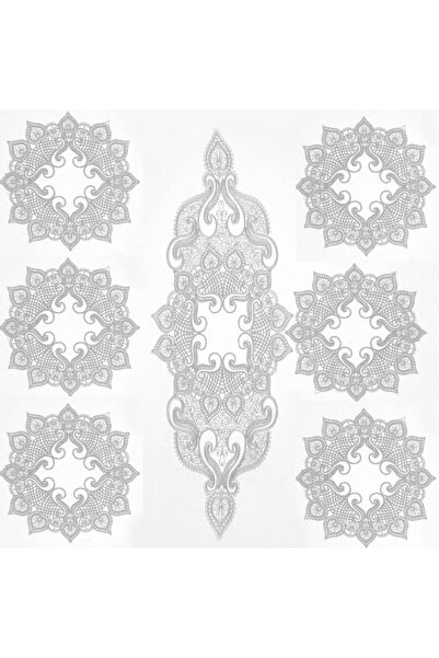 Çt Çeyizci Tekstil طقم تقديم الطعام 1 عداء رمادي - 6 أطباق، خدمة أمريكية، طقم...