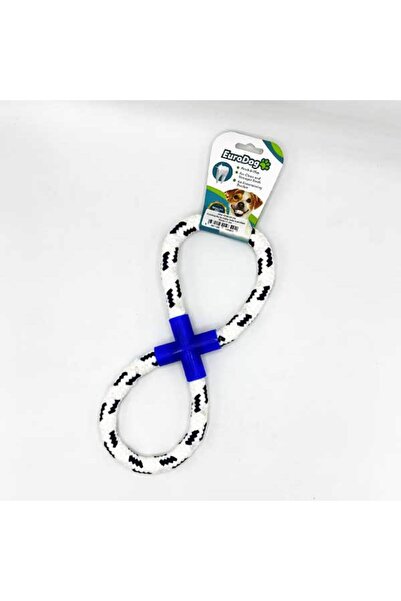 Eurodog خيط تنظيف الأسنان على شكل حلقة ثمانية أزرق وأبيض 25 سم