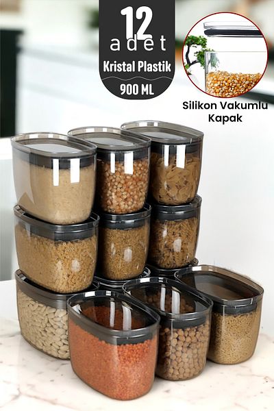 İronika 900 ml Real Vacuum - Crystal Food Pulses Set with Silicone Lid, Spice Bowl 12