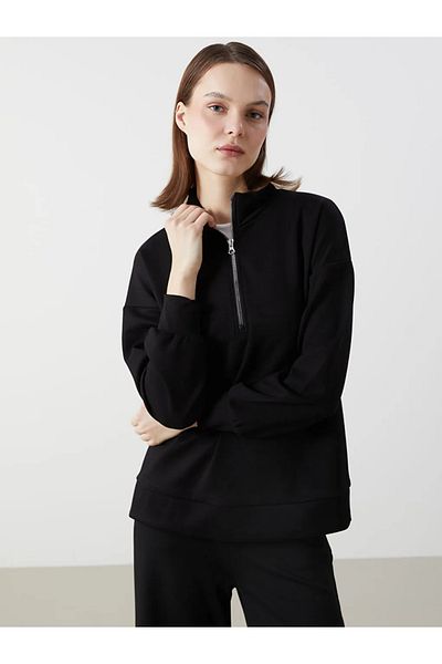 LC Waikiki Γυναικείο φούτερ LCW Comfort Μαύρο όρθιο γιακά