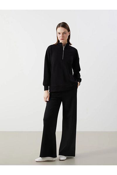 LC Waikiki Γυναικείο φούτερ LCW Comfort Μαύρο όρθιο γιακά