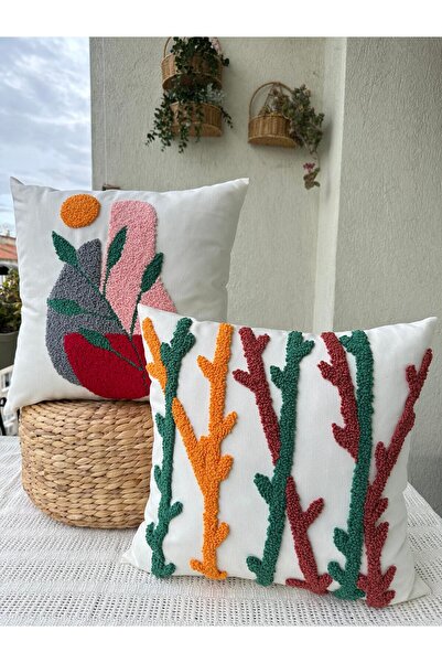 Punch Leaf Patterned Bamboo Throw Pillow - 100% Handmade (43X43) 2-Piece Panch