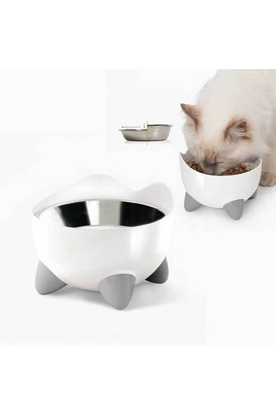 Catit Pixi White Upgraded Feeding Plate - Stress Free Food and Water Cat Bowl