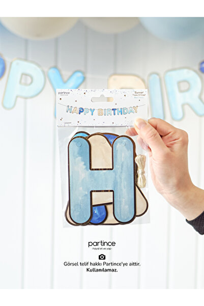 partince Mavi Renkli Happy Birthday Yazılı Banner Mavi Tema Happy Birthday Do...