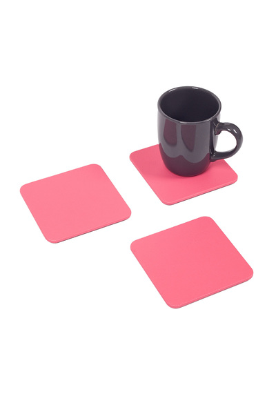 Turgut Office Pink Leather Coaster Square 3 Pieces