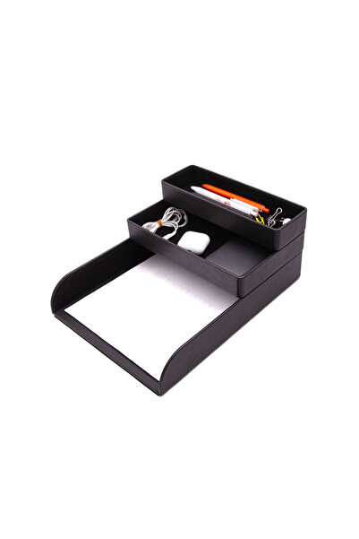 Turgut Office Felix Deri Organizer Evrak Raflı Üçlü Set Siyah