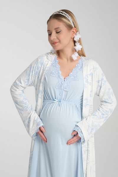 effort Set de pijamale de maternitate cu mâneci lungi pentru femei, albastru, set de maternitate