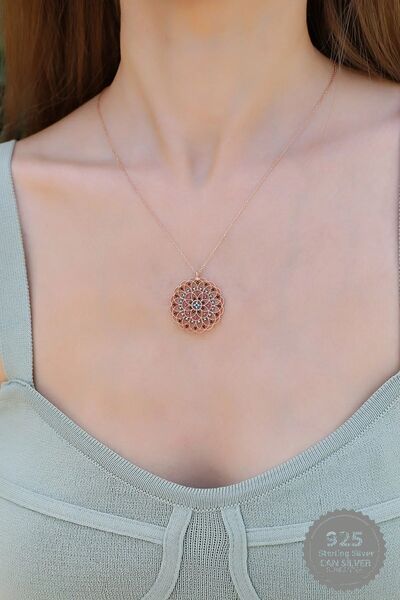 CAN SİLVER 925 Ayar Gümüş Zincirli  Rose Yaşam Çiçeği Kadın Kolye