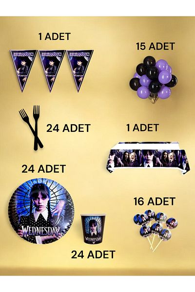 VibeHome Wednesday Themed L Pack for 24 - Birthday Party and Fun Events