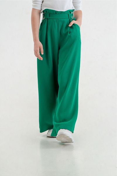 GİYİCEM TEKSTİL Girl's Buckle Belted Linen Pants