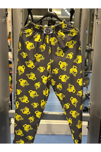 Bas Body FitnessWear Yellow Skull Printed Training Fitness Sports Sweatpants Loose Fit Relaxed Cut