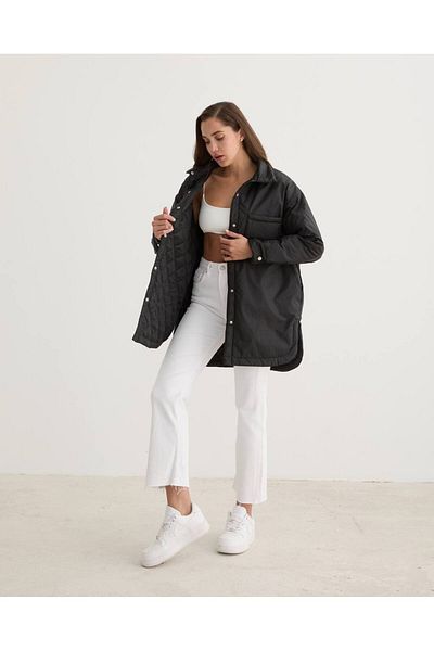 LEVURE Women's Waterproof Bomber Jacket with Snap Closure Detail Black