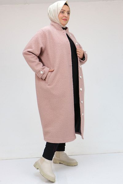 Eslina 43089 Παλτό Dikyaka Fillet Plus Size με τσέπες - Dusty Rose