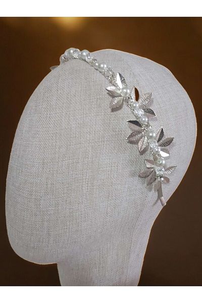 Eva Flore Silver Leaf and Pearl Bridal Crown - Hair Band and Maternity Crown