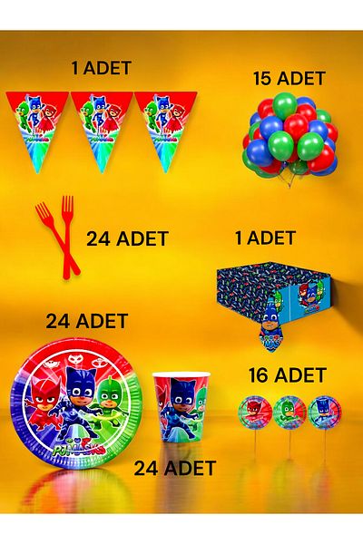 VibeHome 24 Person Pijamask Themed L Pack - Birthday Party and Fun Events